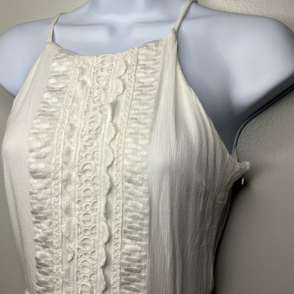 Lulu’s Cream Gauze Crochet Embroidered Halter Tiered Bohemian Maxi Dress - Picture 5 of 8